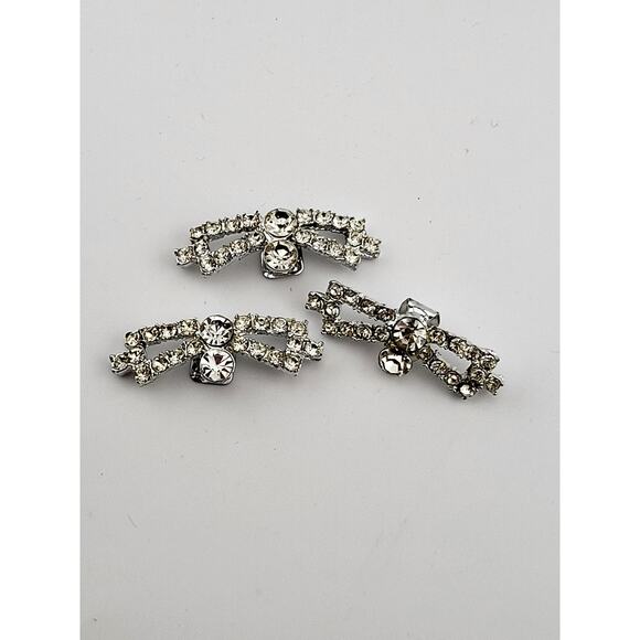 Vintage Rhinestone Bow Shoe Clips and Matching Accent Piece Set 1950s–1960s - Picture 2 of 5